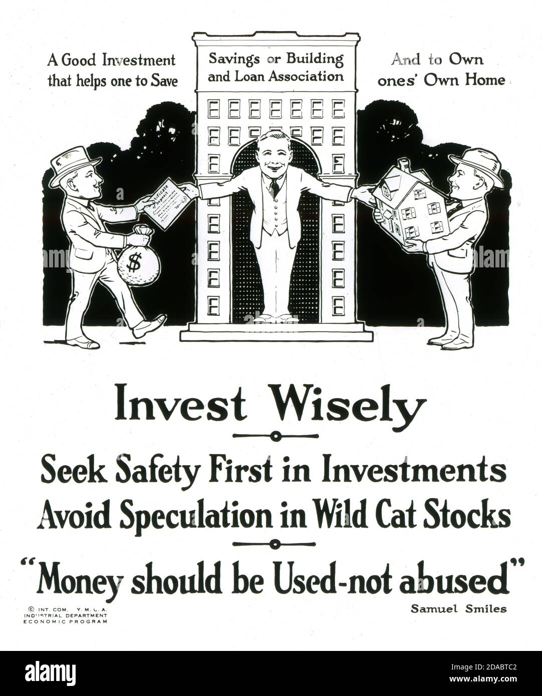 Poster della campagna YMCA "National Thrift Week" del 1920, che incoraggia le persone a investire saggiamente ed evitare speculazioni. FONTE: VETRINO DI VETRO Foto Stock
