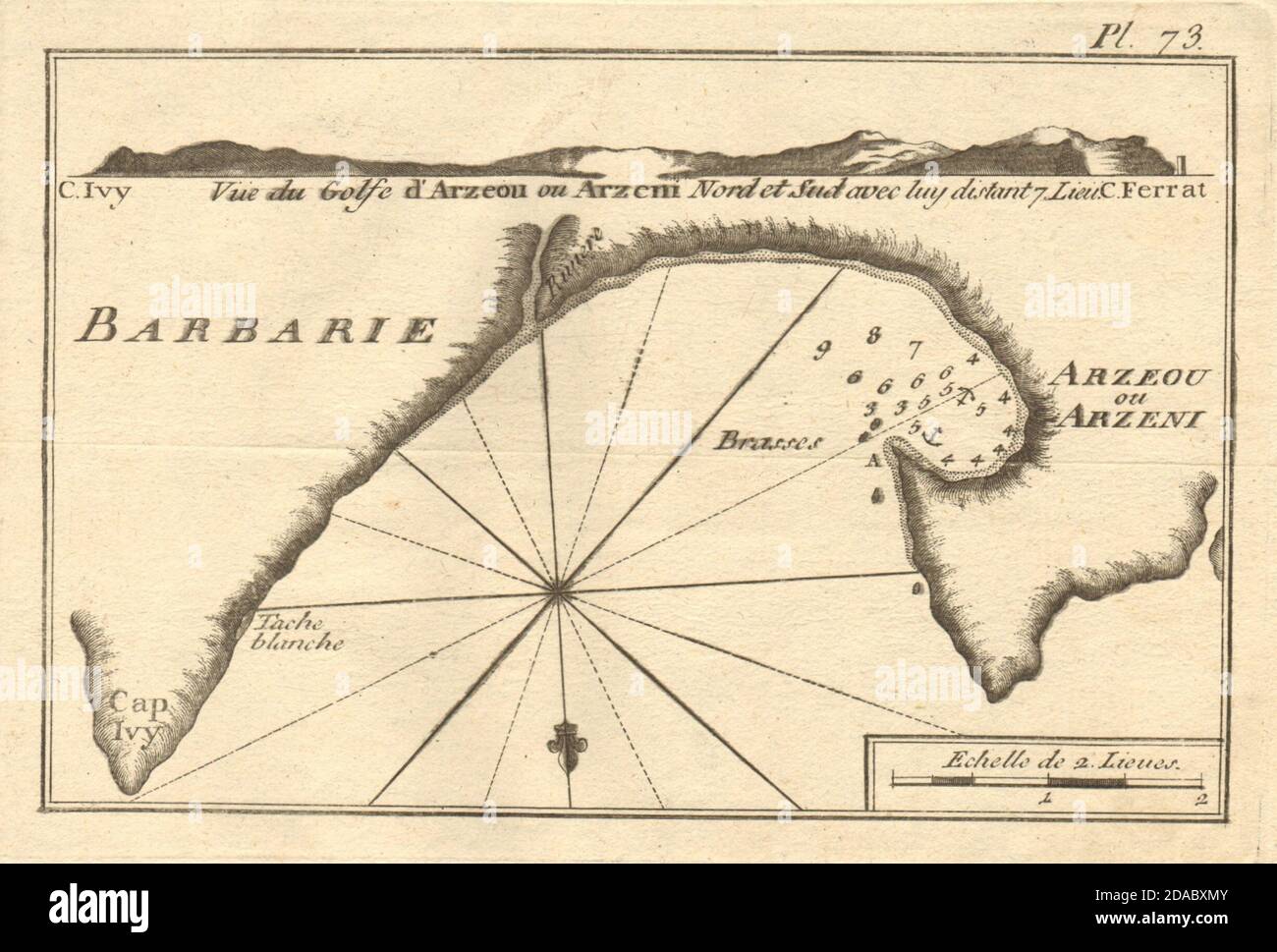 Golfe d'Arzeou ou Arzeni, Barbarie. Golfo e Porto di Arzew. Algeria. Mappa ROUX 1804 Foto Stock