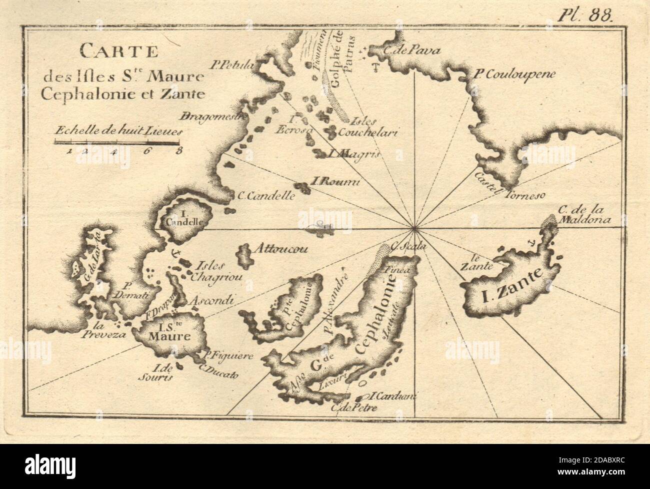 Ste. Maure Cefalonie Zante. Lefkada Cefalonia Zante. Grecia. Mappa ROUX 1804 Foto Stock