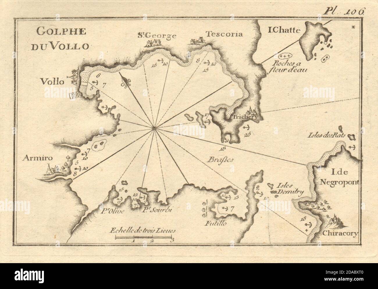 Golfe du volo. Volos, Golfo Pagasetico e Euboea occidentale. Grecia. Mappa ROUX 1804 Foto Stock