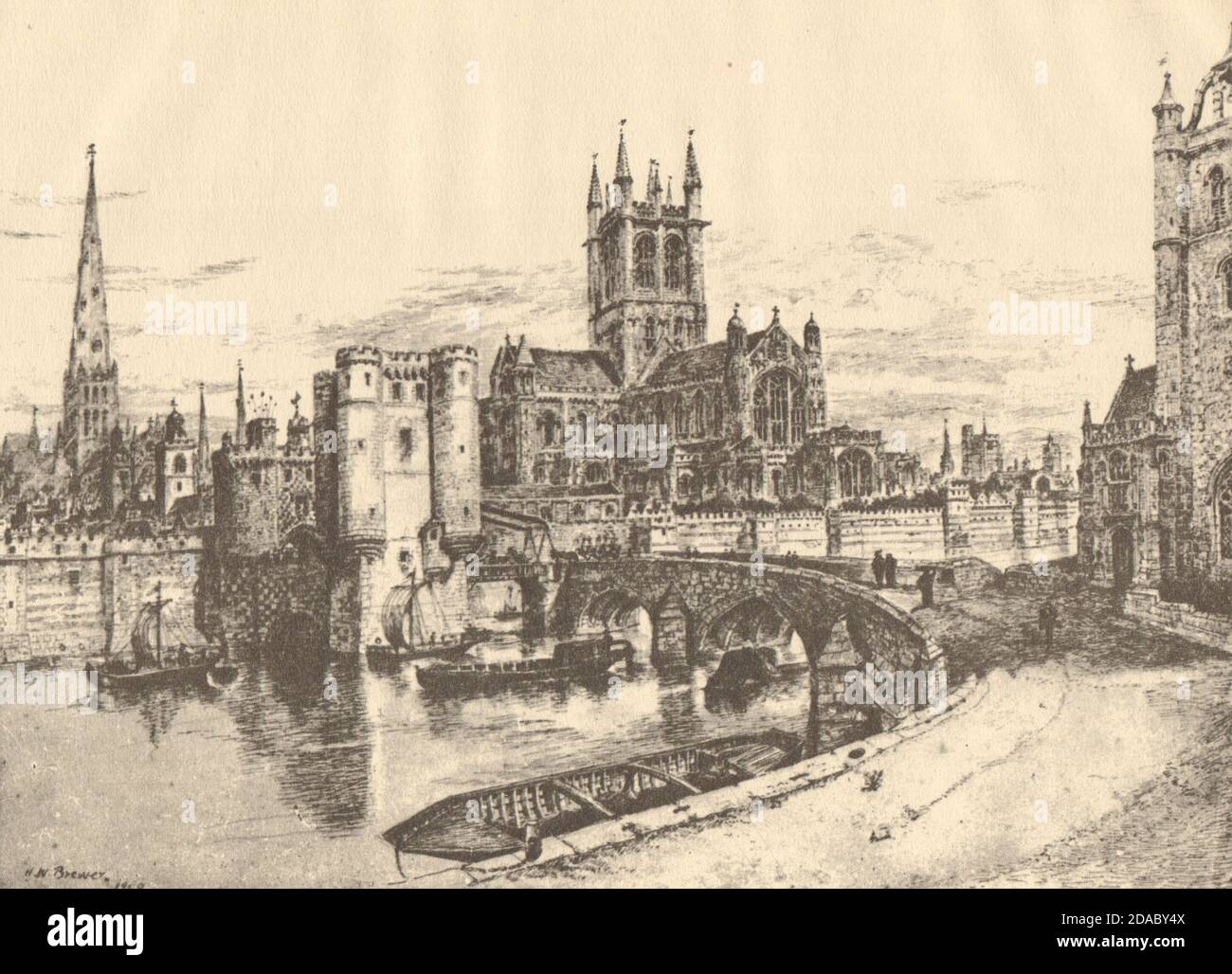 LONDRA MEDIEVALE. Vista di Aldgate da est 1923 vecchia foto di stampa vintage Foto Stock