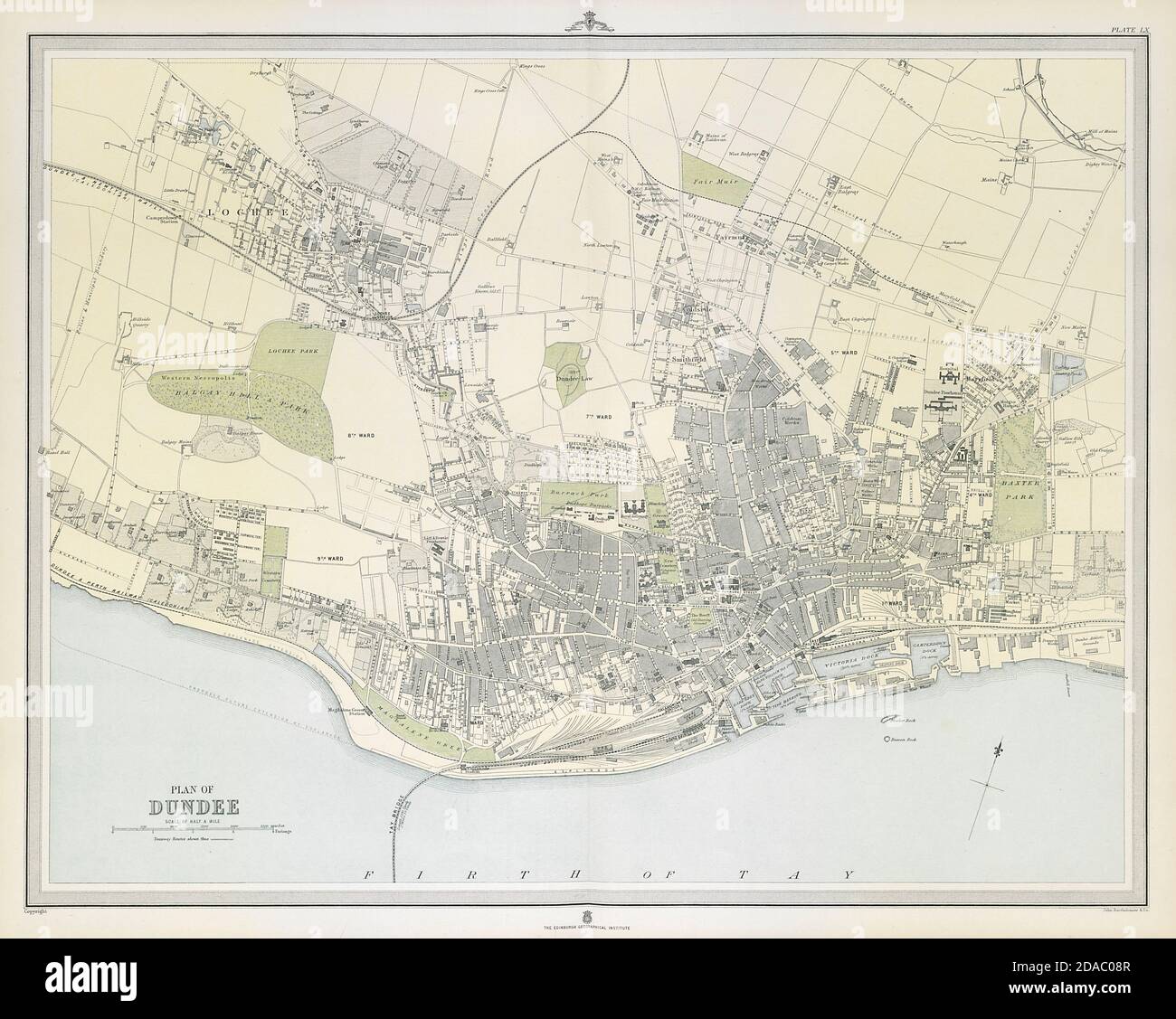 Grande antico DUNDEE città / piano della città. 45 x 55 cm. GRANDE 1895 vecchia mappa Foto Stock