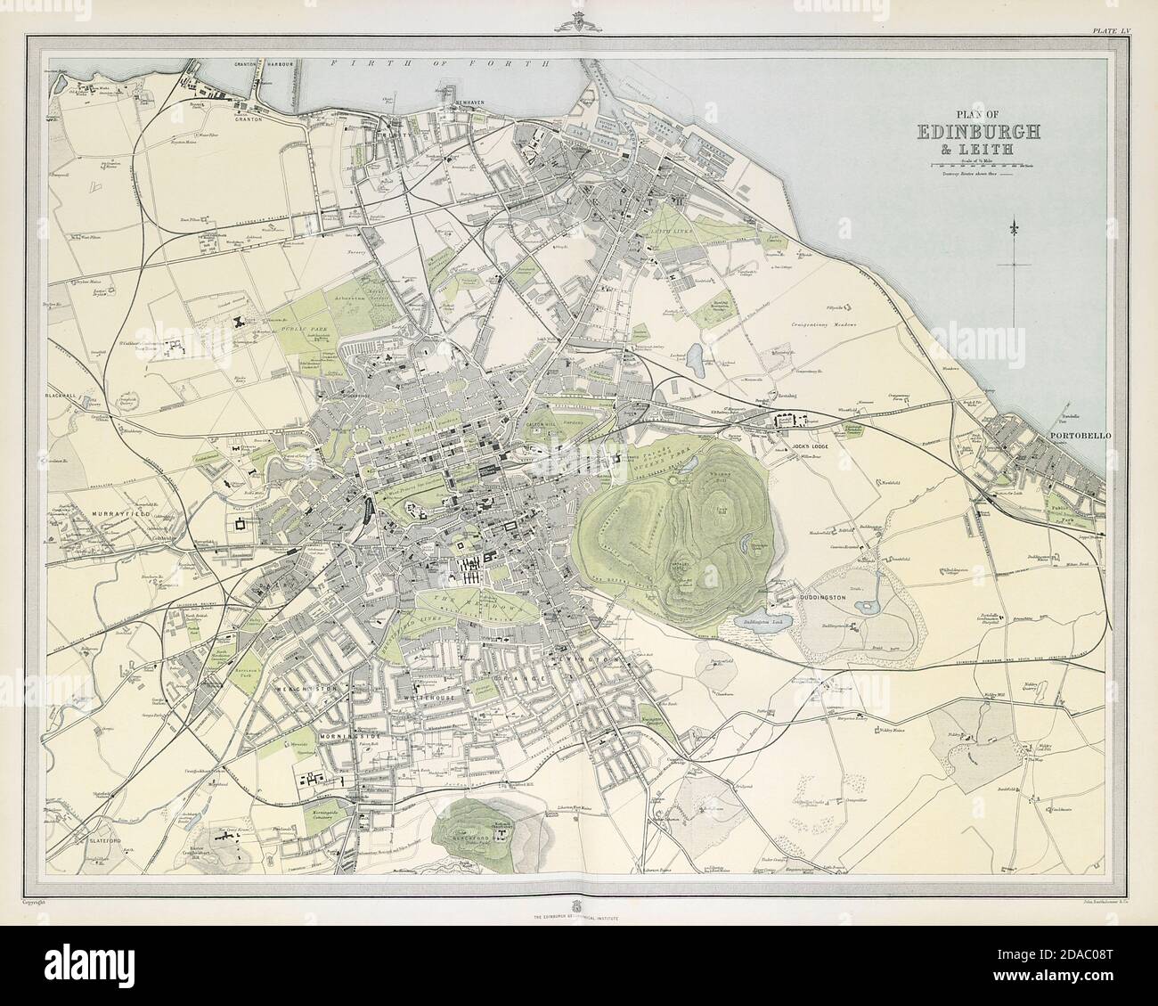Grande antico EDIMBURGO e LEITH piano città / città. 45 x 55 cm. GRANDE 1895 vecchia mappa Foto Stock