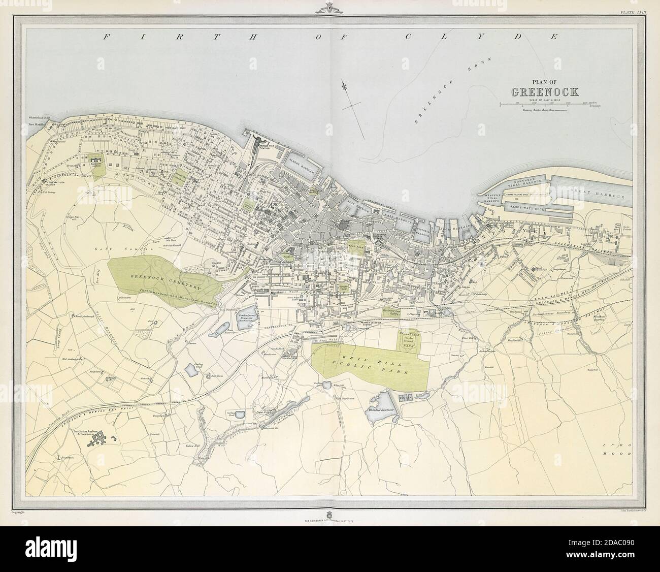 Grande e antica città DI GREENOCK. 45 x 55 cm. GRANDE 1895 vecchia mappa Foto Stock