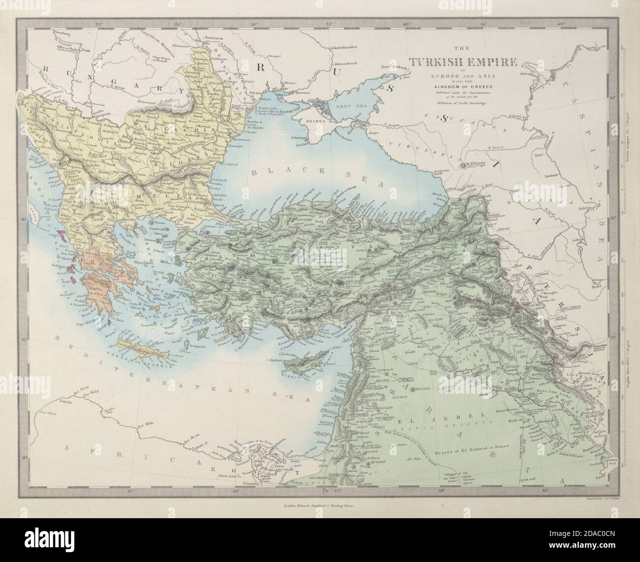 IMPERO TURCO/OTTOMANO Isole IONIE protettorato britannico. Grecia Mappa SDUK 1857 Foto Stock