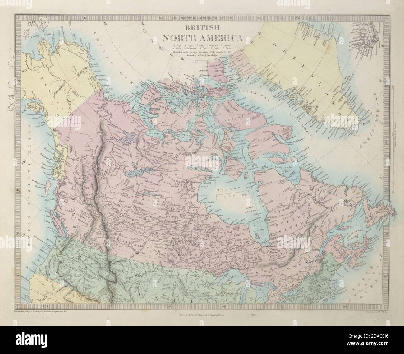 NORD AMERICA BRITANNICA. America russa. Groenlandia occidentale canadese. Mappa SDUK 1857 Foto Stock