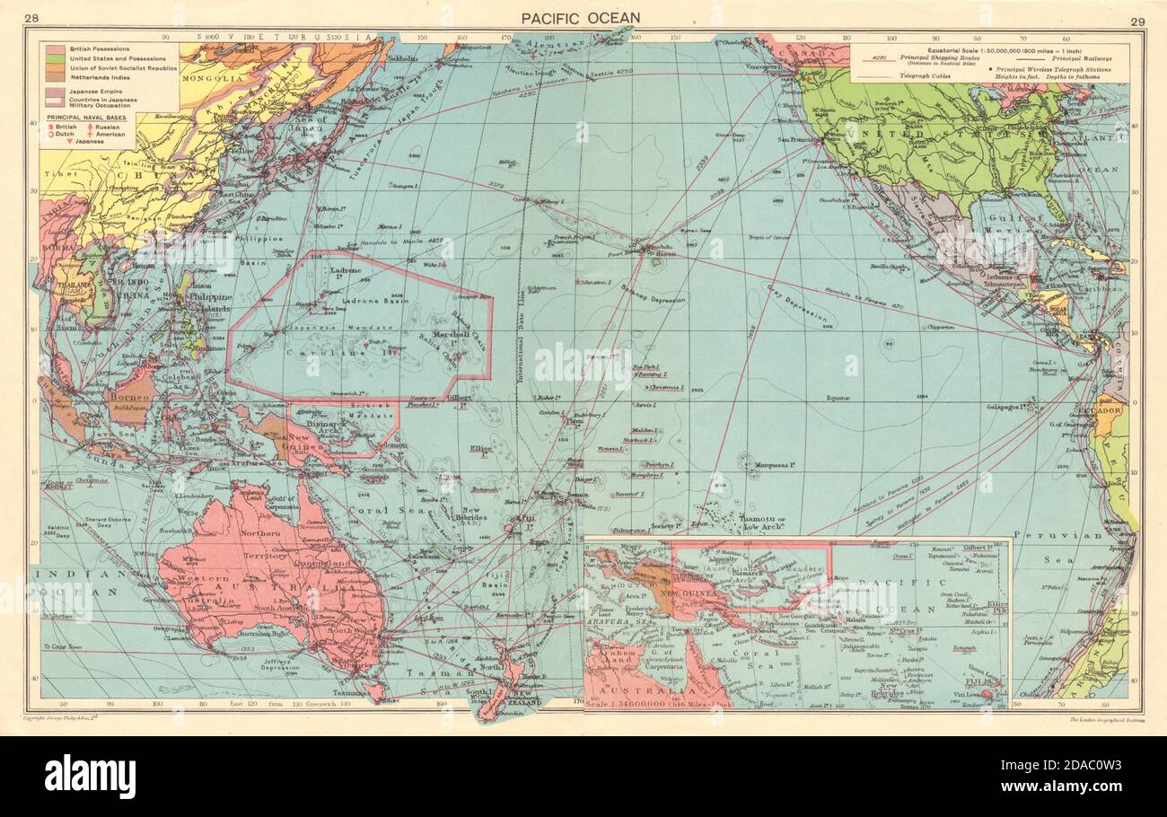 WW2 Oceano Pacifico. Giappone-occupati Asia orientale Indo-Cina Filippine 1943 mappa Foto Stock