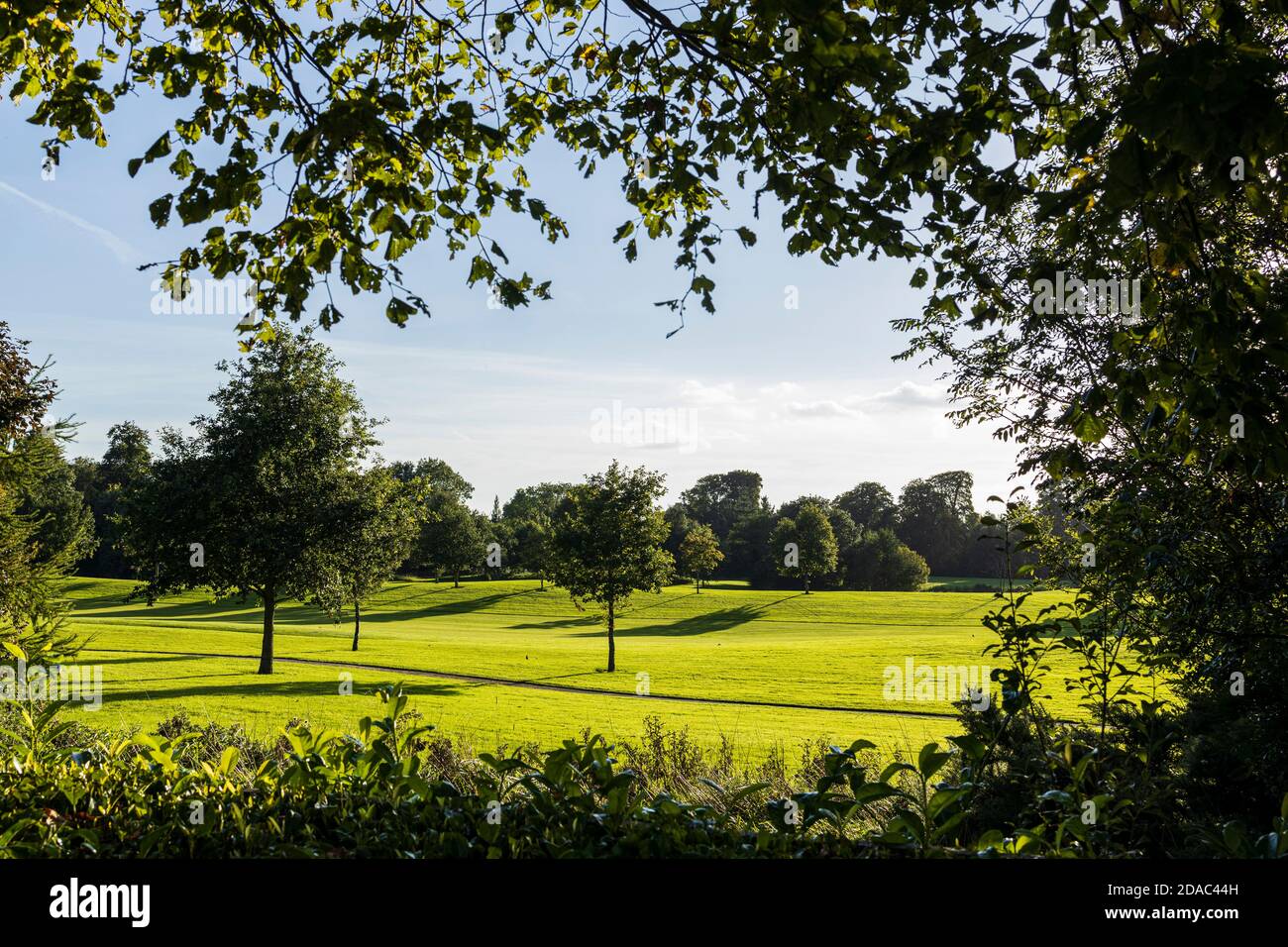 Fairways sul golf club presso la proprietà di Palmerstown House, Johnstown, County Kildare, Irlanda Foto Stock