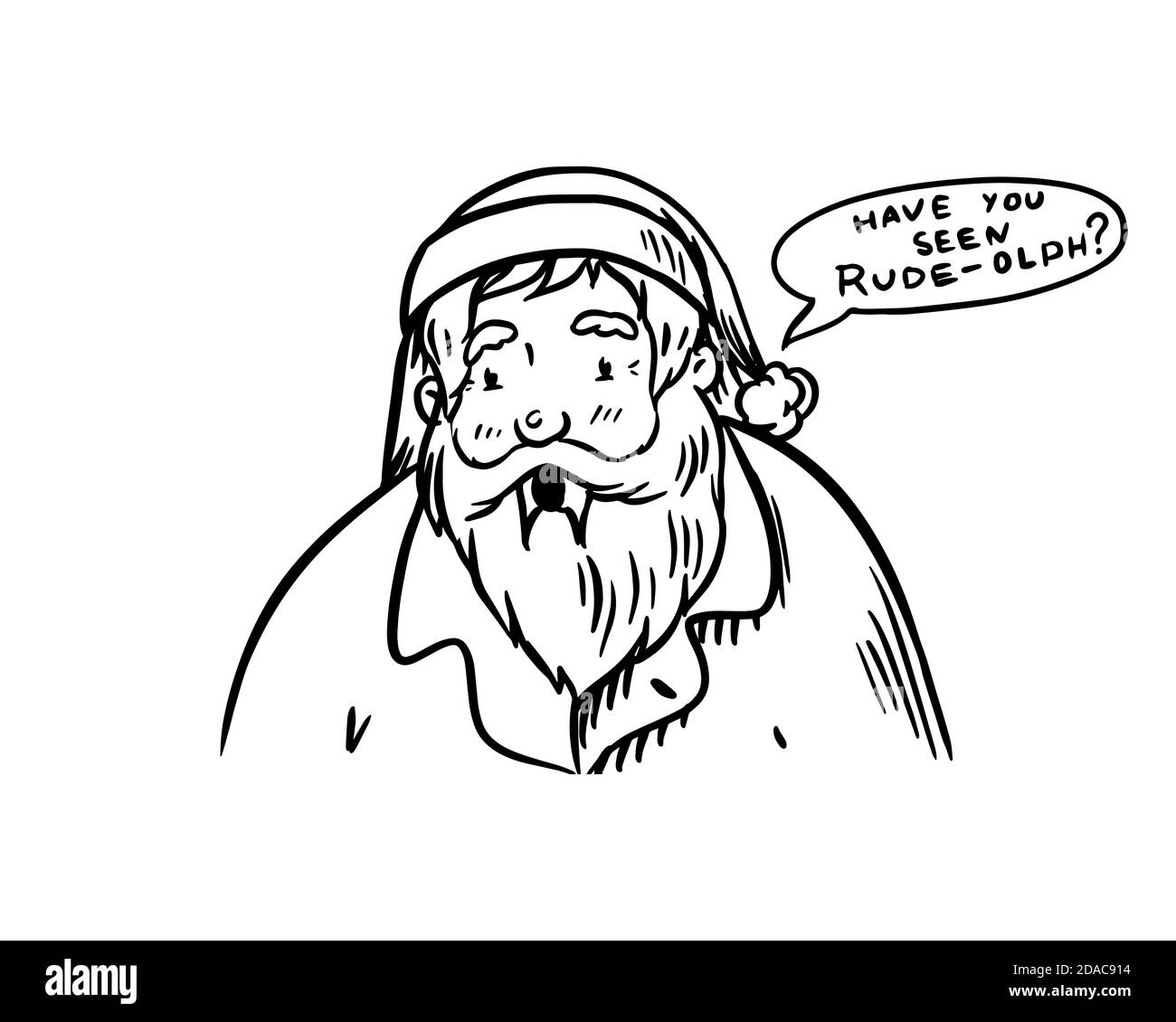 Babbo Natale. Il nonno bearded sta cercando un cervo. Simbolo di Natale. Poster o banner per la vacanza. Illustrazione vettoriale festiva per l'etichetta Illustrazione Vettoriale