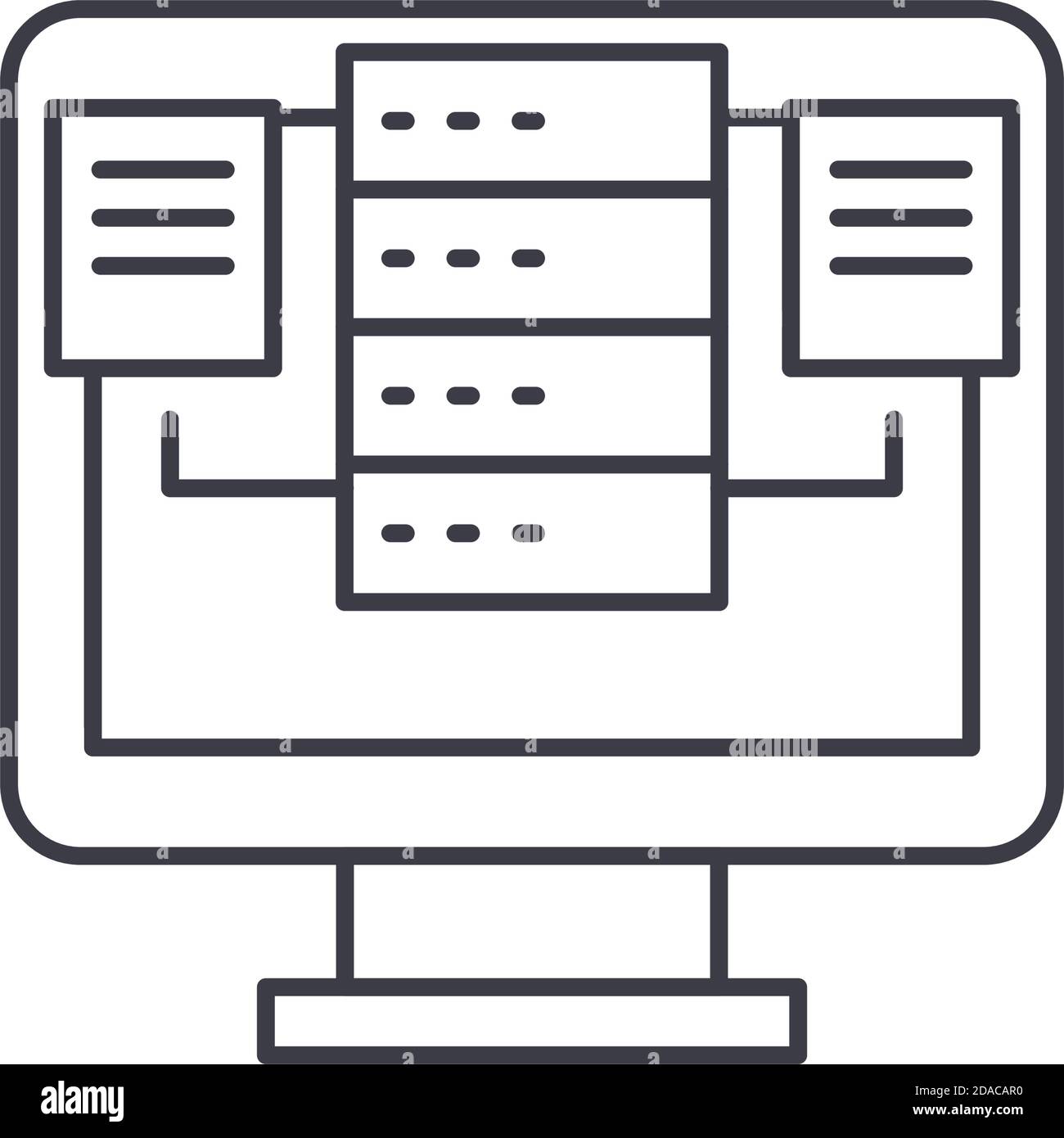 Icona del concetto di backup, illustrazione isolata lineare, vettore di linea sottile, segno di disegno web, simbolo del concetto di contorno con tratto modificabile su sfondo bianco. Illustrazione Vettoriale