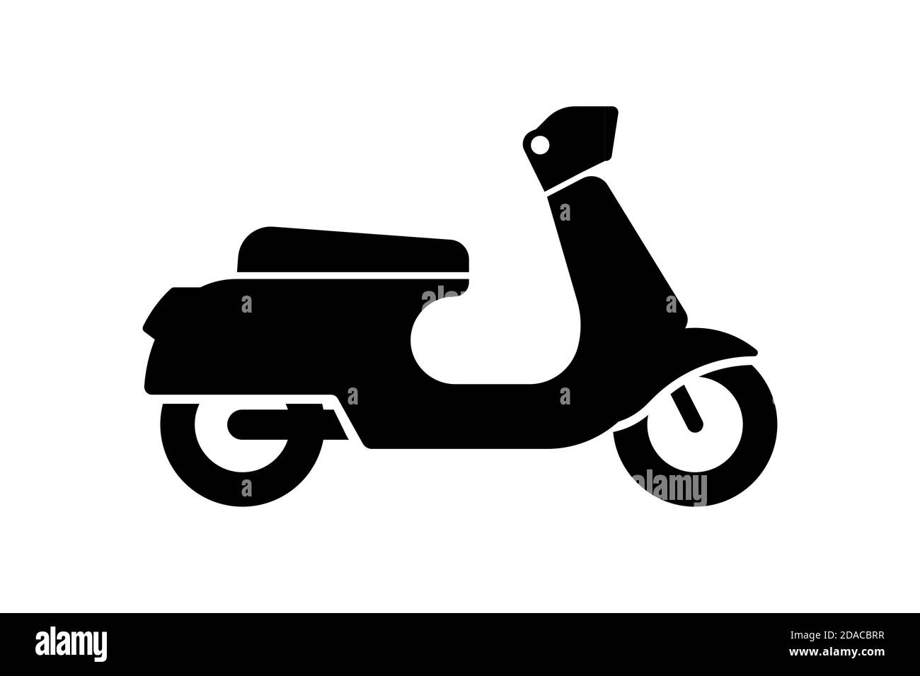 Scooter d'epoca retro icona nera isolato su bacground bianco. Cartello stradale tradizionale per il trasporto di motociclette ricreative. Illustrazione eps vettoriale del simbolo di erogazione del ciclomotore Illustrazione Vettoriale