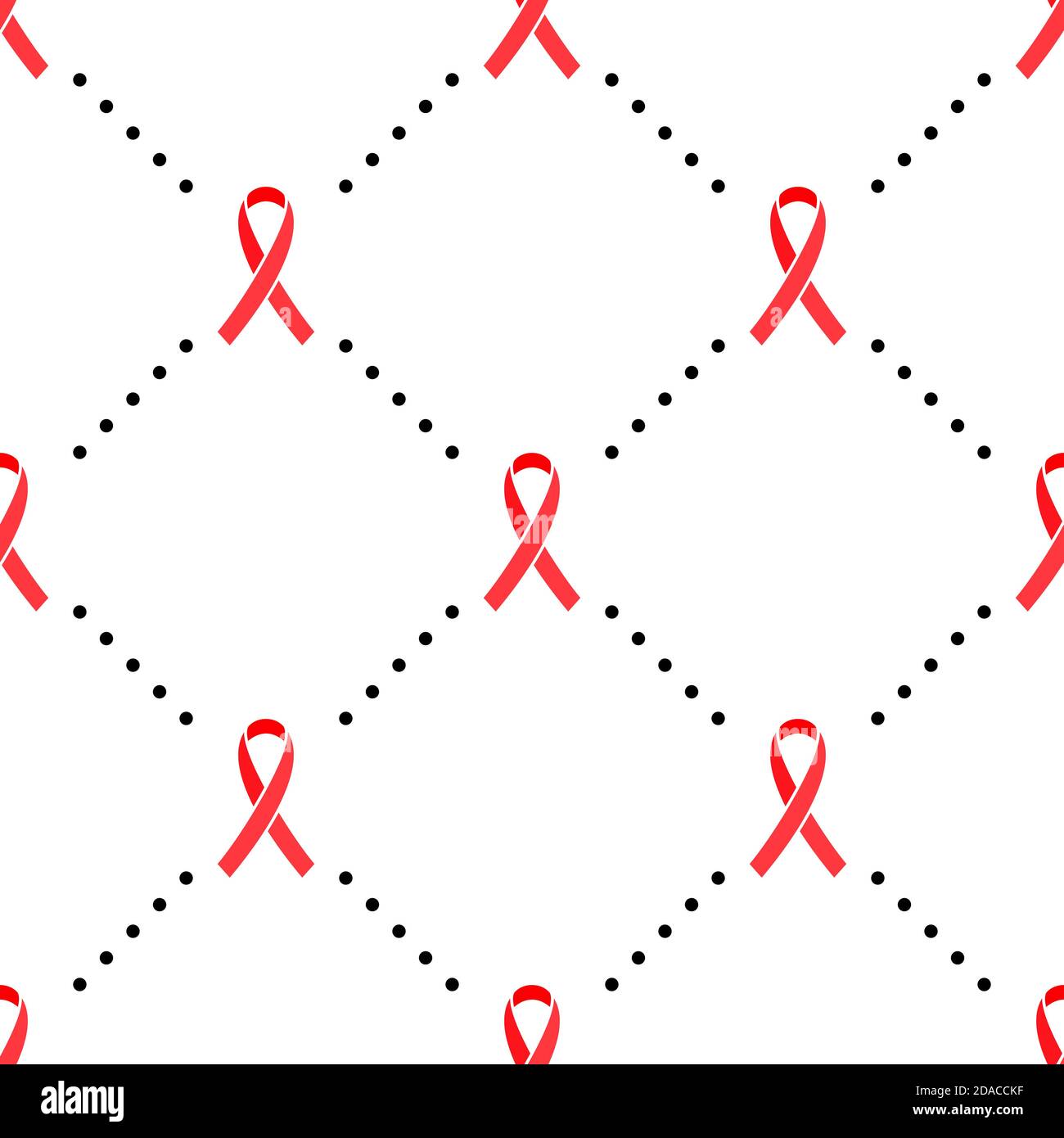 Modello geometrico vettoriale senza cuciture con nastro rosso e punto polka. Simbolo della giornata mondiale dell'AIDS. Concetto di consapevolezza della sindrome da immunodeficienza acquisita Illustrazione Vettoriale