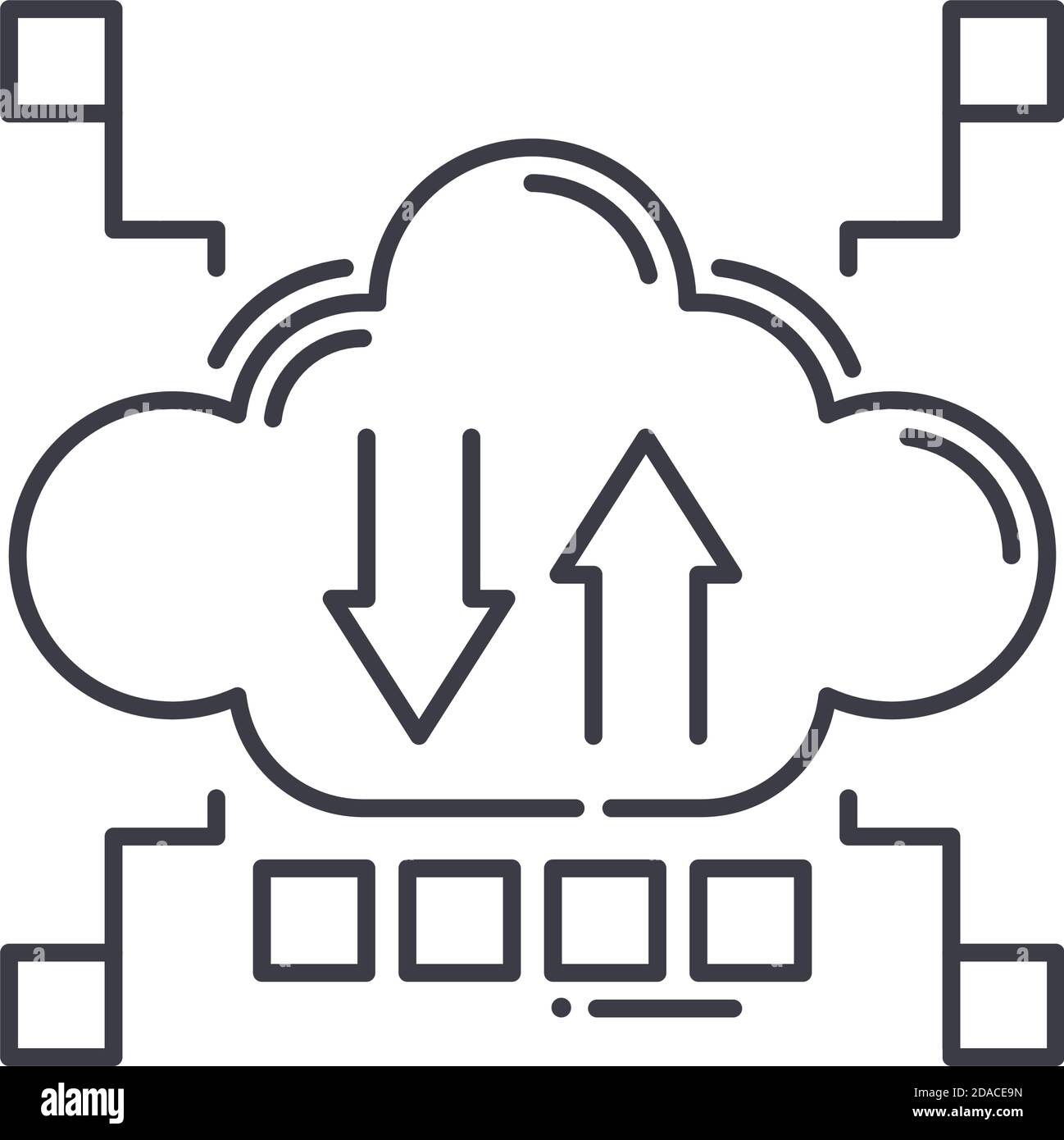 Icona copia di backup, illustrazione isolata lineare, vettore a linee sottili, segno di disegno web, simbolo di concetto di contorno con tratto modificabile su sfondo bianco. Illustrazione Vettoriale