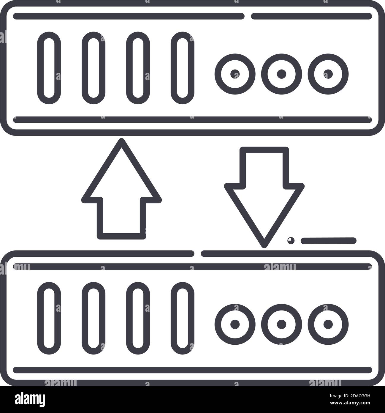 Icona di backup, illustrazione lineare isolata, vettore di linea sottile, segno di disegno web, simbolo di concetto di contorno con tratto modificabile su sfondo bianco. Illustrazione Vettoriale