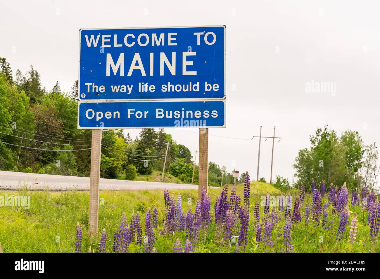 MAINE USA - 20 giugno 2019: Benvenuti nel Maine - il modo in cui la vita dovrebbe essere segno al confine di stato Foto Stock