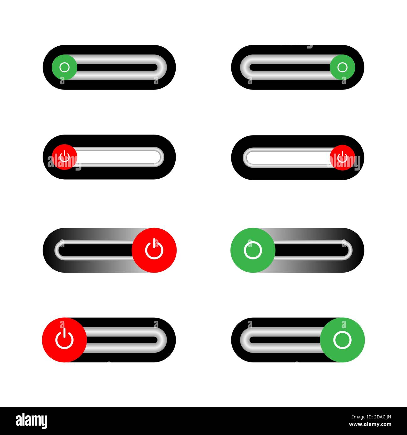 I pulsanti Off sono racchiusi in rosso, i pulsanti on sono racchiusi Illustrazione Vettoriale