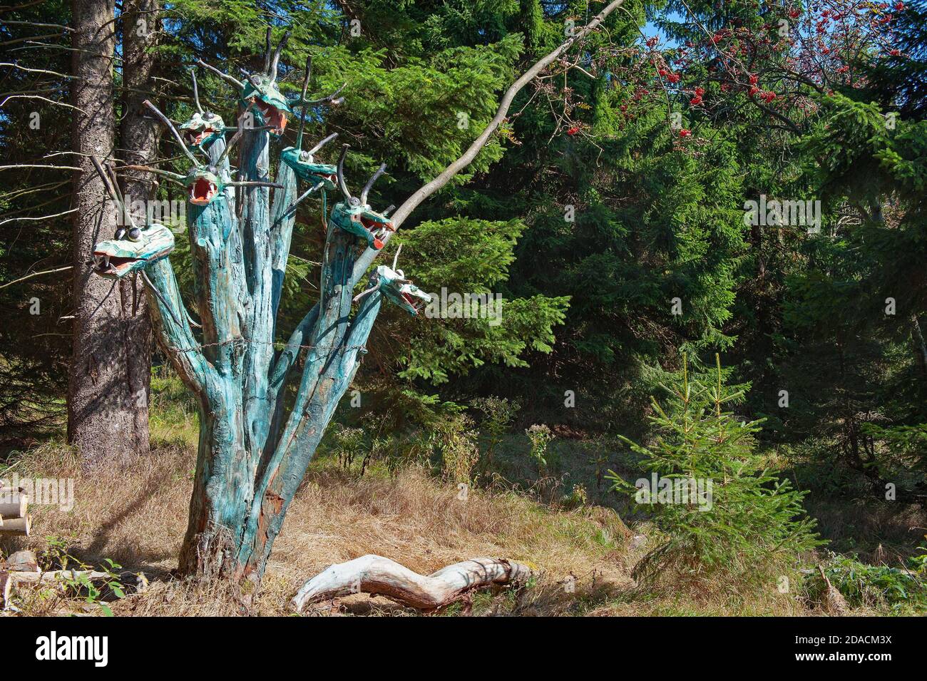 Bozi Dar/Repubblica Ceca: Scultura in legno (Arte di Terra) sui Monti ore Foto Stock