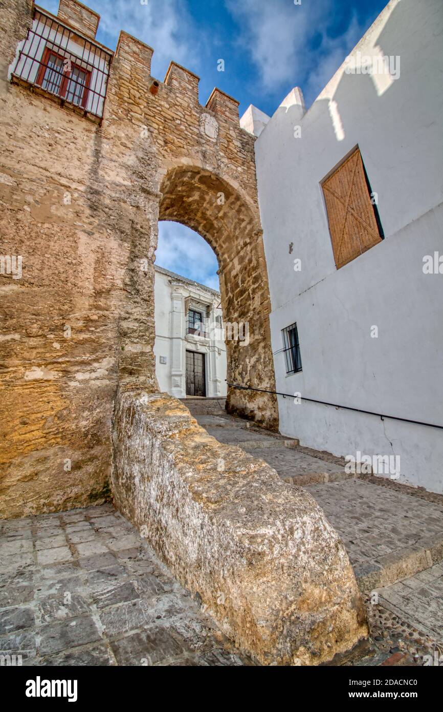 Puerta de Sancho IV, a Vejer de la Frontera, una bella città di Cadice, Andalusia, Spagna Foto Stock