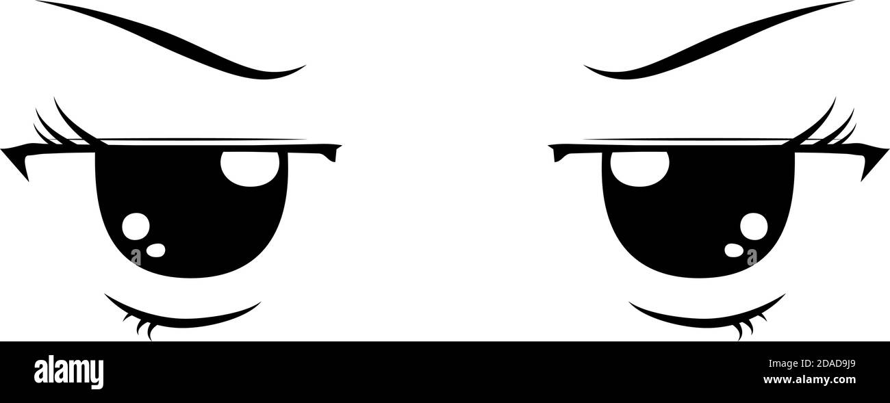 Questa è un'illustrazione di monocromo cute anime-stile occhi con uno sguardo arrabbiato Illustrazione Vettoriale