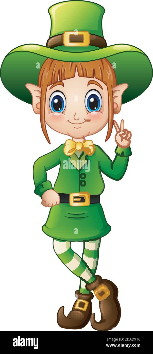 Illustrazione vettoriale di Cartoon ragazza leprechaun pace mano gesto Illustrazione Vettoriale