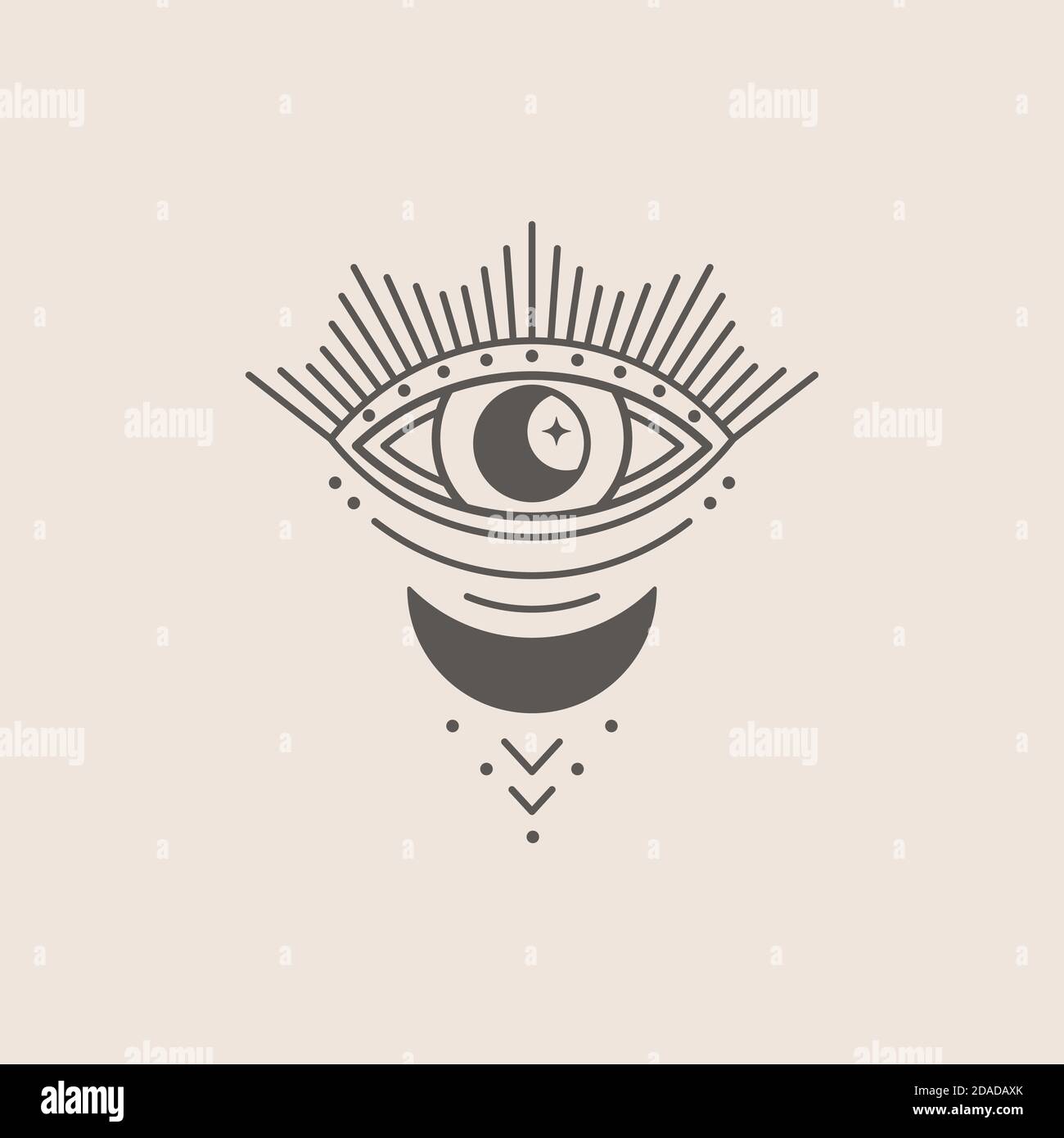Icona occhio e Luna mistica in uno stile lineare minimalista di tendenza. Illustrazione isoterica vettoriale Illustrazione Vettoriale