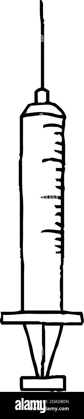 Questa è un'illustrazione di una siringa monocromo imbutita a mano Illustrazione Vettoriale