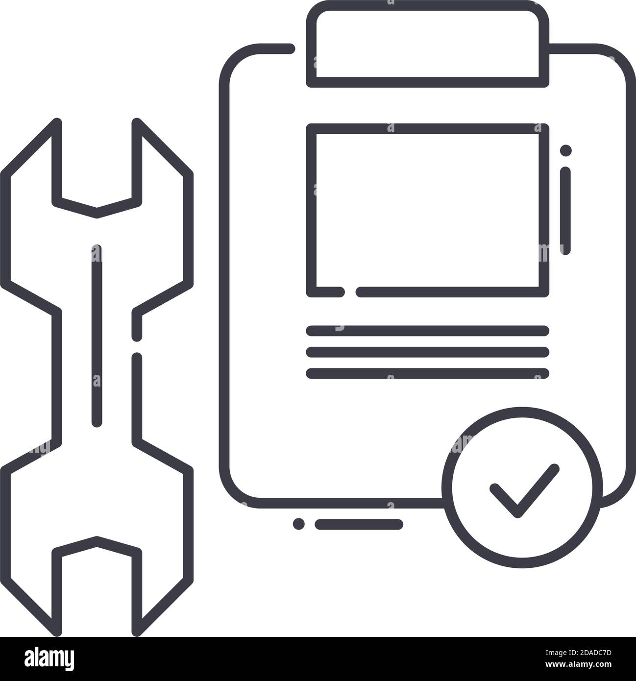 Icona della cronologia degli interventi di manutenzione, illustrazione isolata lineare, vettore a linee sottili, simbolo di progettazione Web, simbolo del concetto di contorno con tratto modificabile su sfondo bianco Illustrazione Vettoriale