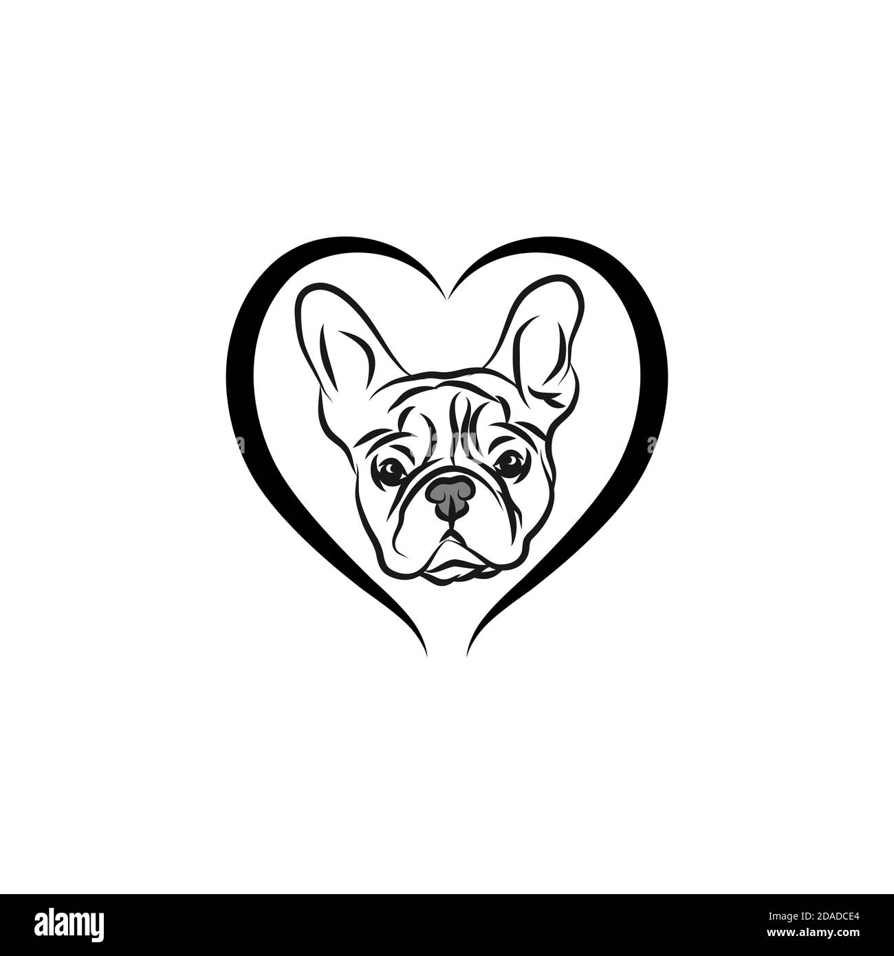 Carino cucciolo amore francese Bulldog faccia su sfondo bianco. Illustrazione Vettoriale