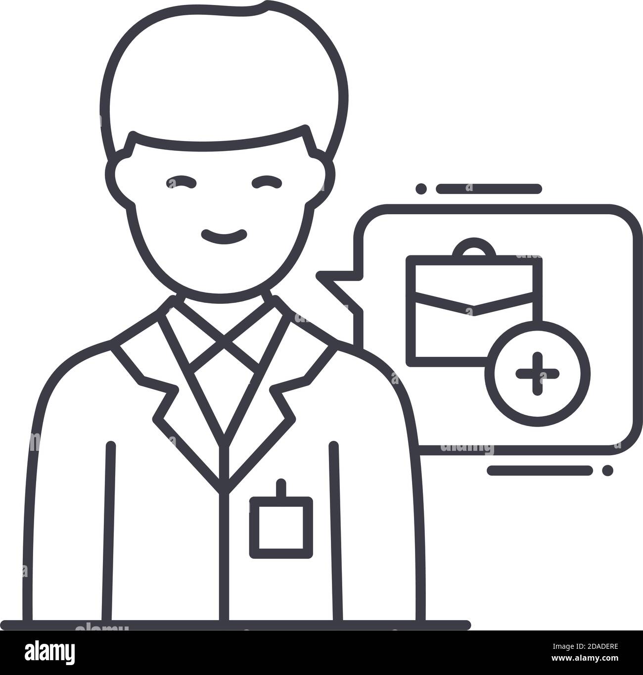 Icona di consulenza gestionale, illustrazione lineare isolata, vettore di linea sottile, segno di disegno web, simbolo di concetto di contorno con tratto modificabile su bianco Illustrazione Vettoriale