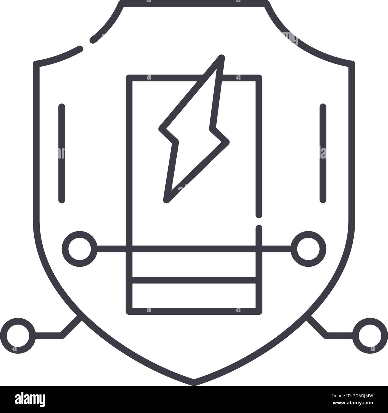 Icona di protezione a bassa tensione, illustrazione isolata lineare, vettore di linea sottile, segno di disegno web, simbolo di concetto di contorno con tratto modificabile su bianco Illustrazione Vettoriale
