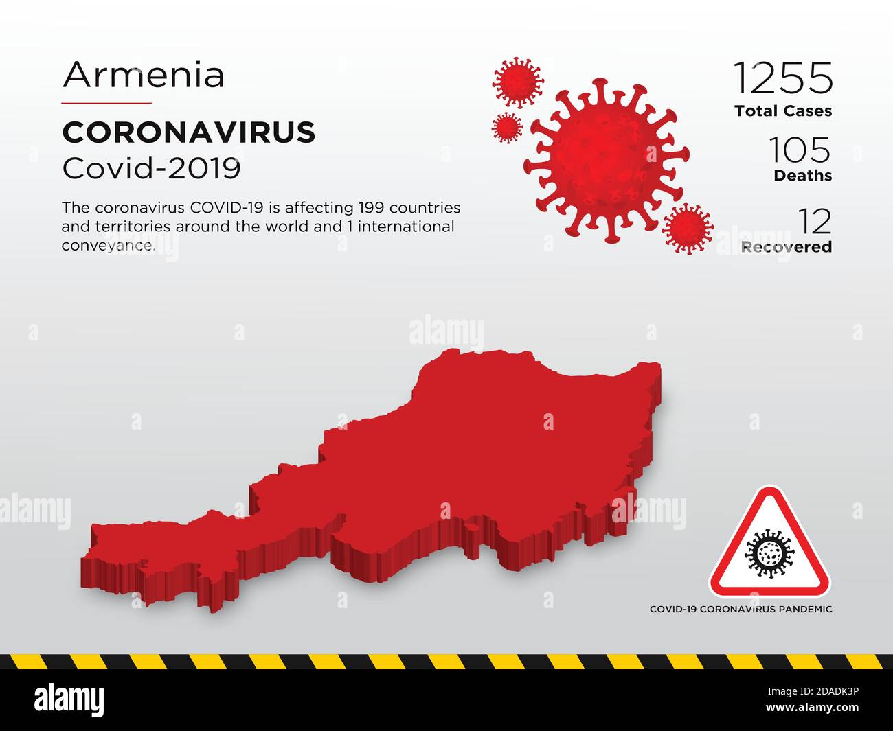 Armenia Paese interessato Mappa 3D del modello di progettazione della malattia di Coronavirus Illustrazione Vettoriale