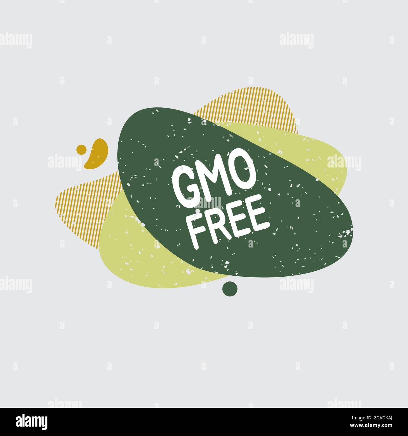 Icona GMO free. Il badge alimentare non contiene etichette ogm per la confezione di prodotti alimentari sani. Cartelli vettoriali per il design degli imballaggi, caffè, badge per ristoranti, tag Illustrazione Vettoriale