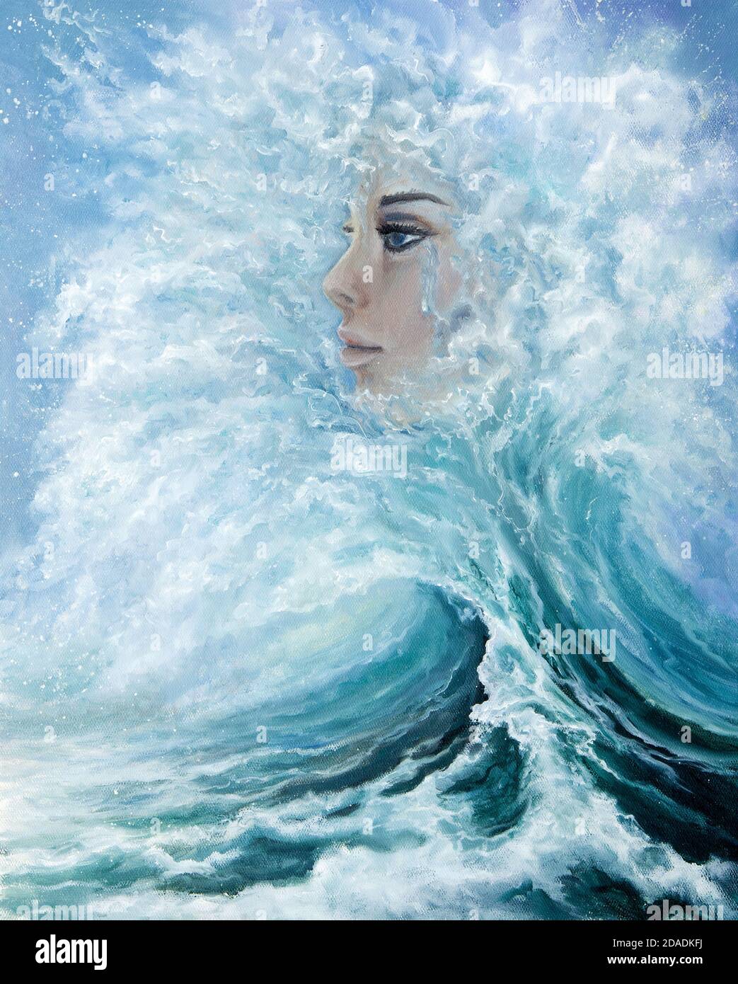Dipinto ad olio astratto originale che mostra il volto della donna dalle  onde in mare o oceano su tela. Impressionismo moderno, modernismo,  marinismo Foto stock - Alamy