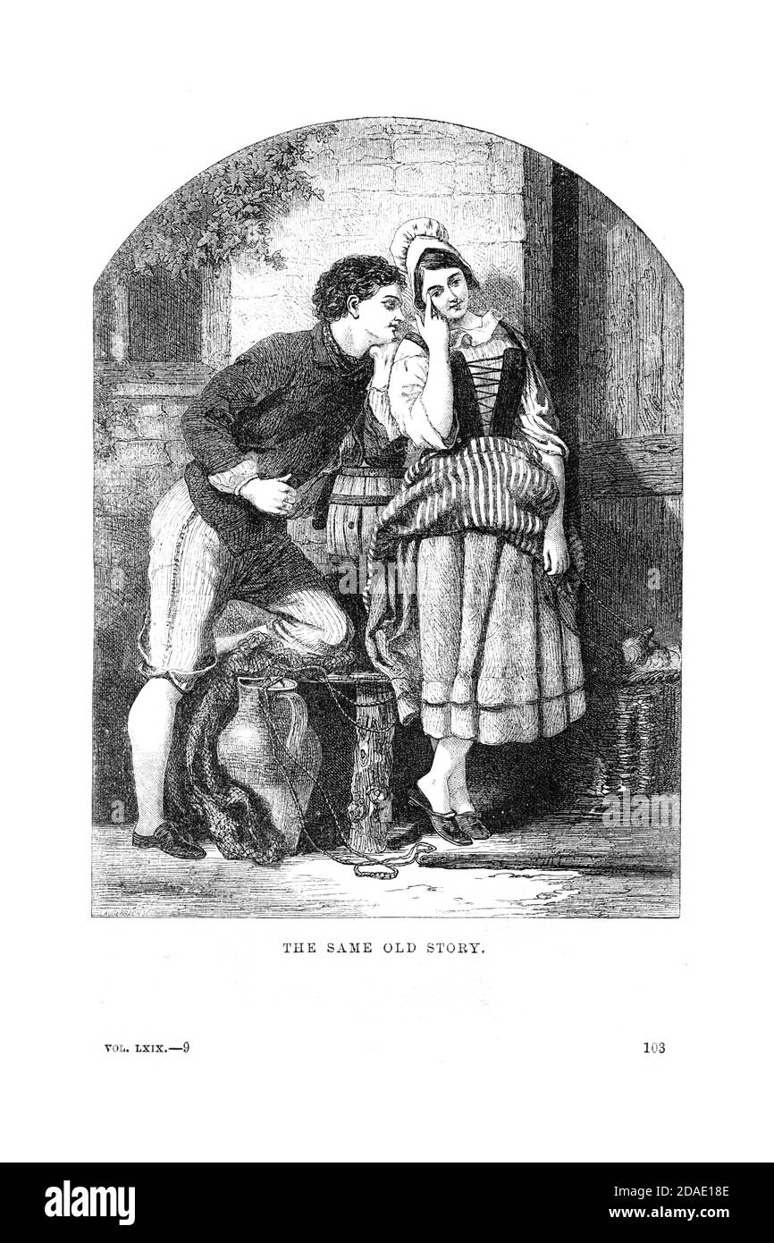 The Same Old Story Romance between a Young Man and woman Godey's Lady's Book and Magazine, agosto 1864, Volume LXIX, (Volume 69), Philadelphia, Louis A. Godey, Sarah Josepha Hale, Foto Stock