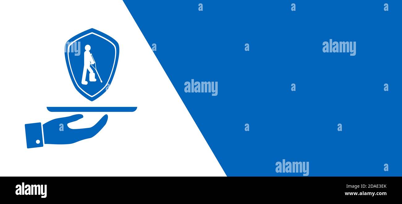 Concetto di assicurazione personale contro gli infortuni su sfondo blu e bianco. Spazio di copia. Banner panoramico Foto Stock