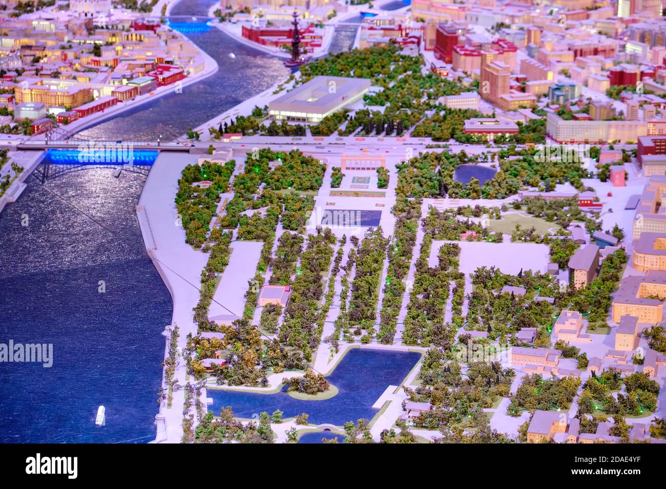 Modello di Mosca. Il centro della città è Gorky Park, la Casa Centrale degli Artisti e il Ponte di Crimea. Mosca, Russia, 07.31.2019 Foto Stock