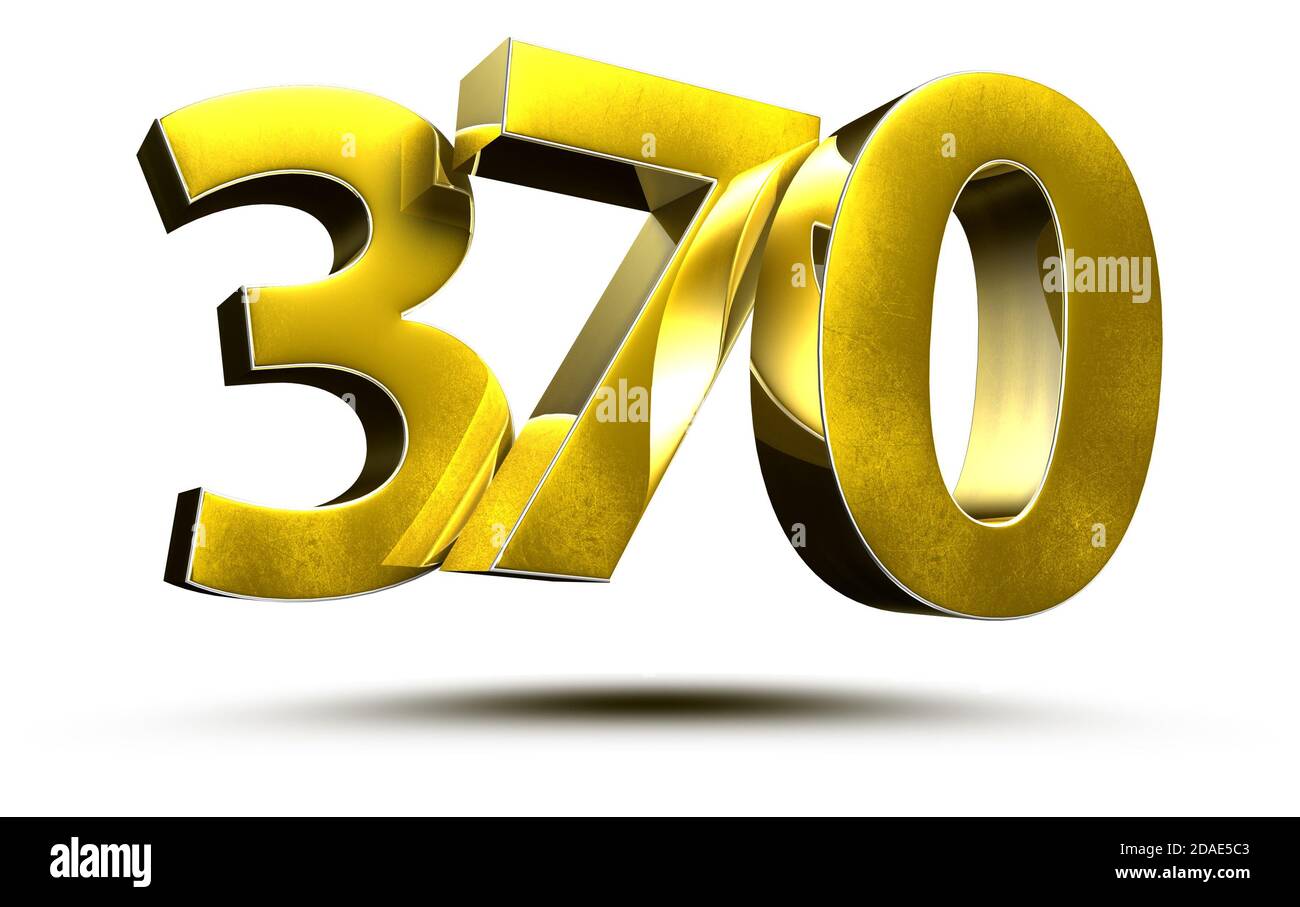 Numeri d'oro 370 isolati su sfondo bianco illustrazione 3D rendering con tracciato di ritaglio. Foto Stock