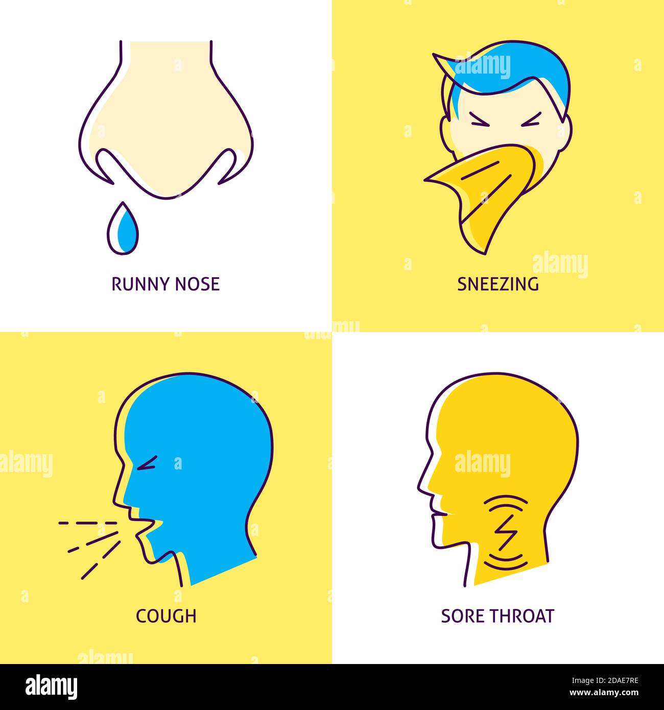 Raccolta di icone dei sintomi delle malattie respiratorie in stile di linea Illustrazione Vettoriale