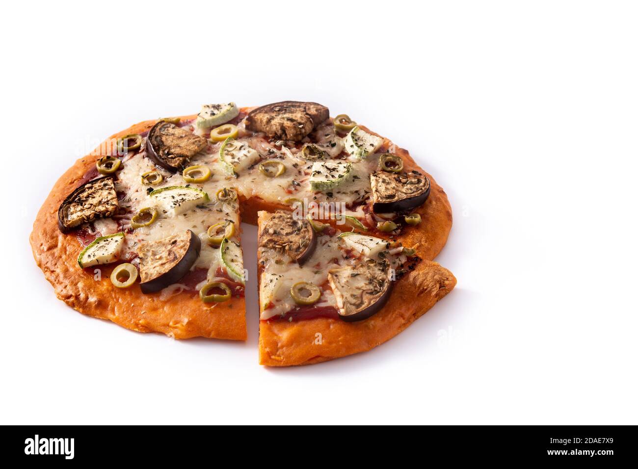 Pizza di zucca autunnale con verdure isolate su sfondo bianco Foto Stock