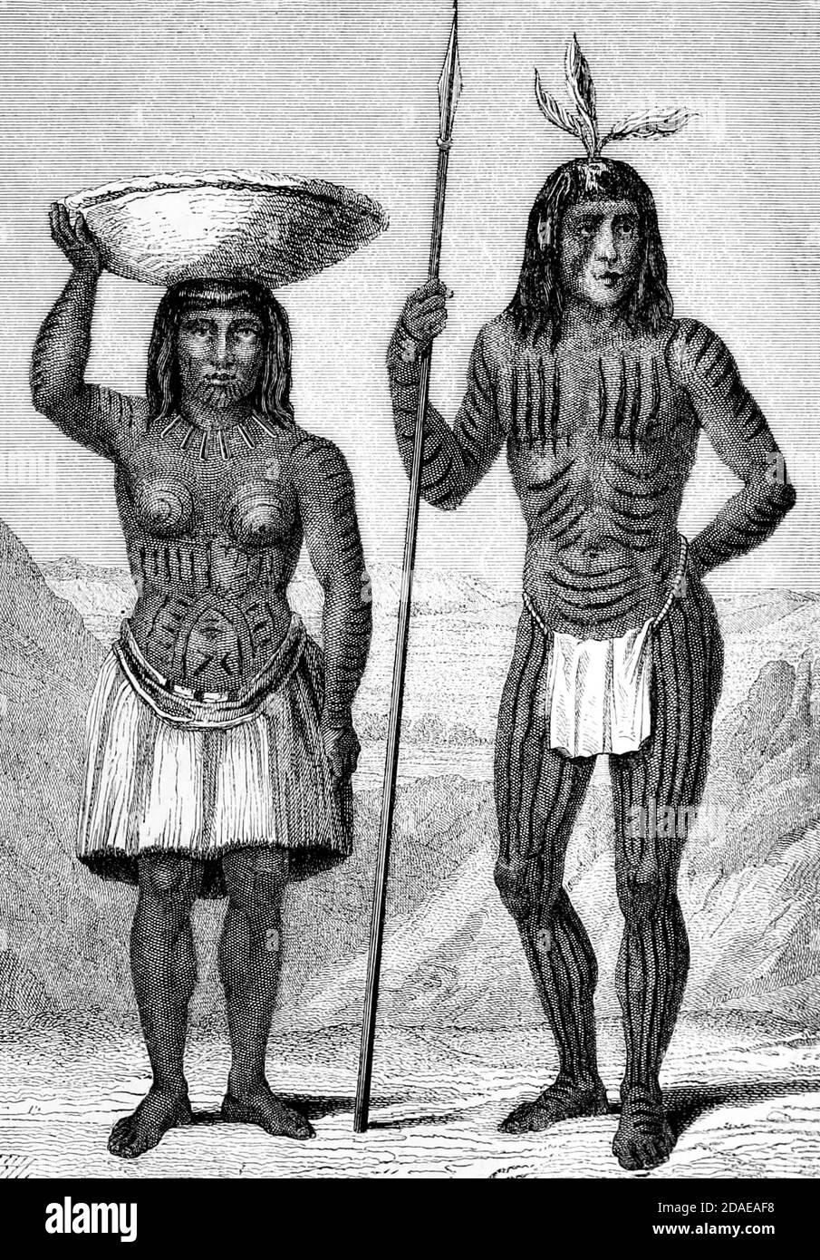 Gli indiani Mohawk maschili e femminili che incisi sul legno della razza umana di Figuier, Louis, (1819-1894) Pubblicazione nel 1872 Editore: New York, Appleton Foto Stock