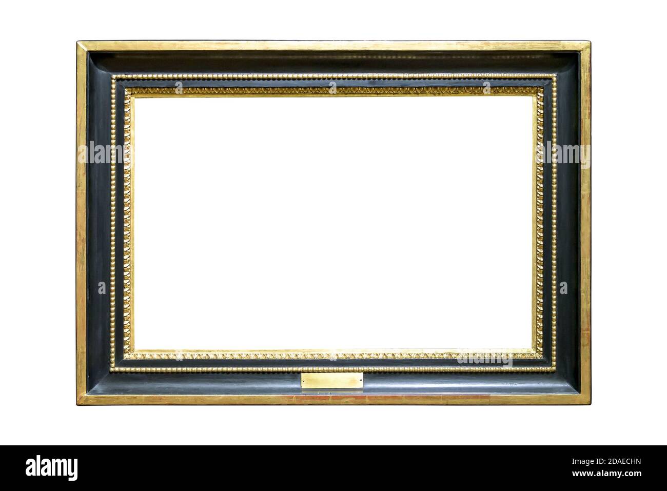 Cornice decorativa dorata e nera isolata su sfondo bianco con tracciato di ritaglio Foto Stock