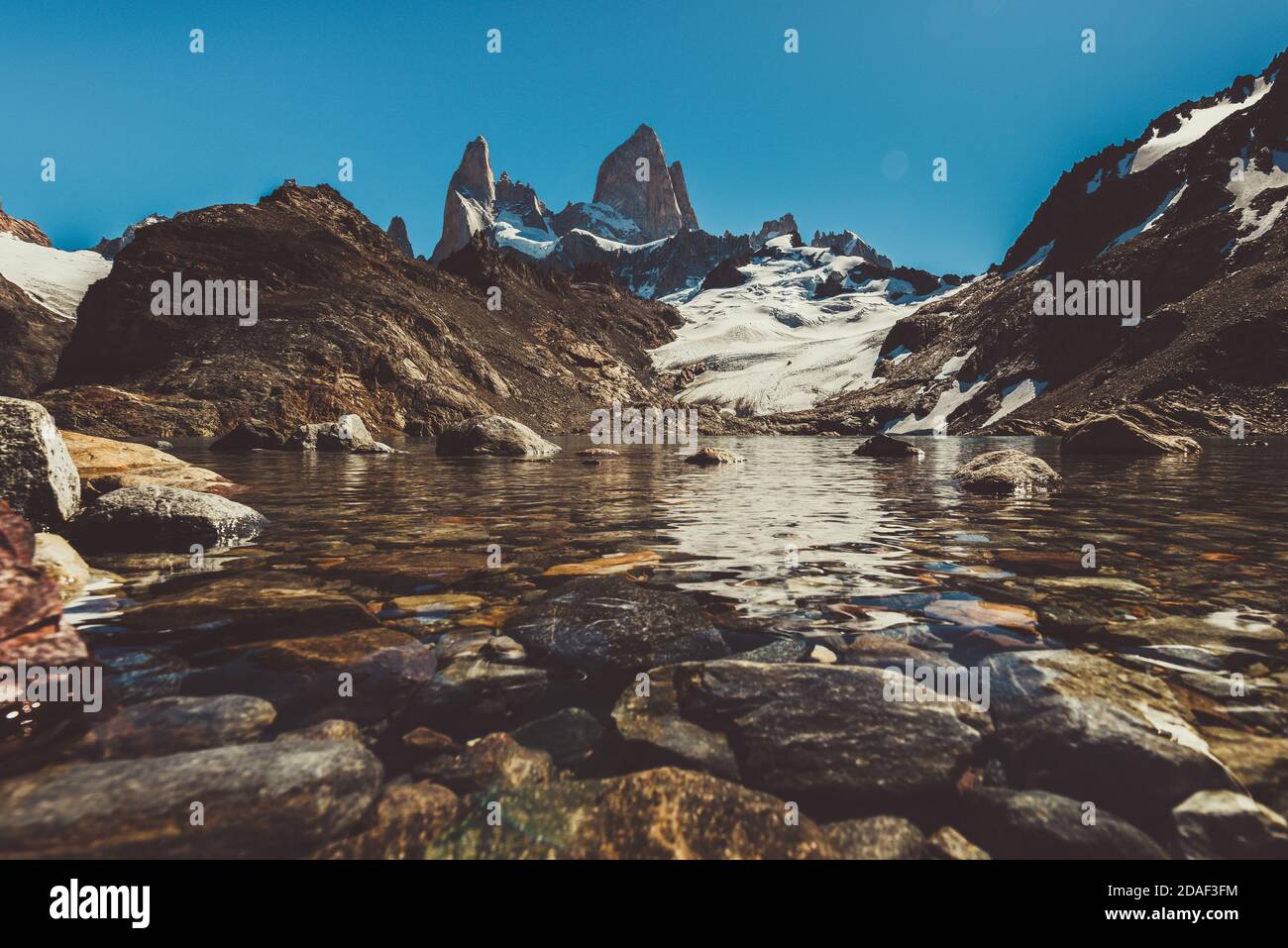 Fitz Roy mountain e la Laguna de los Tres, Patagonia, Argentina Foto Stock