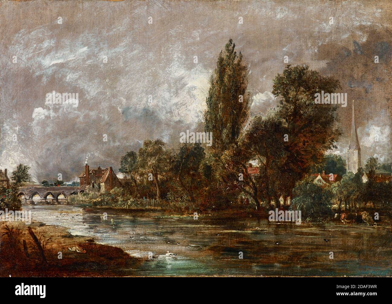 John Constable, pittura di paesaggio, Ponte di Harnham, Salisbury, circa 1821 Foto Stock