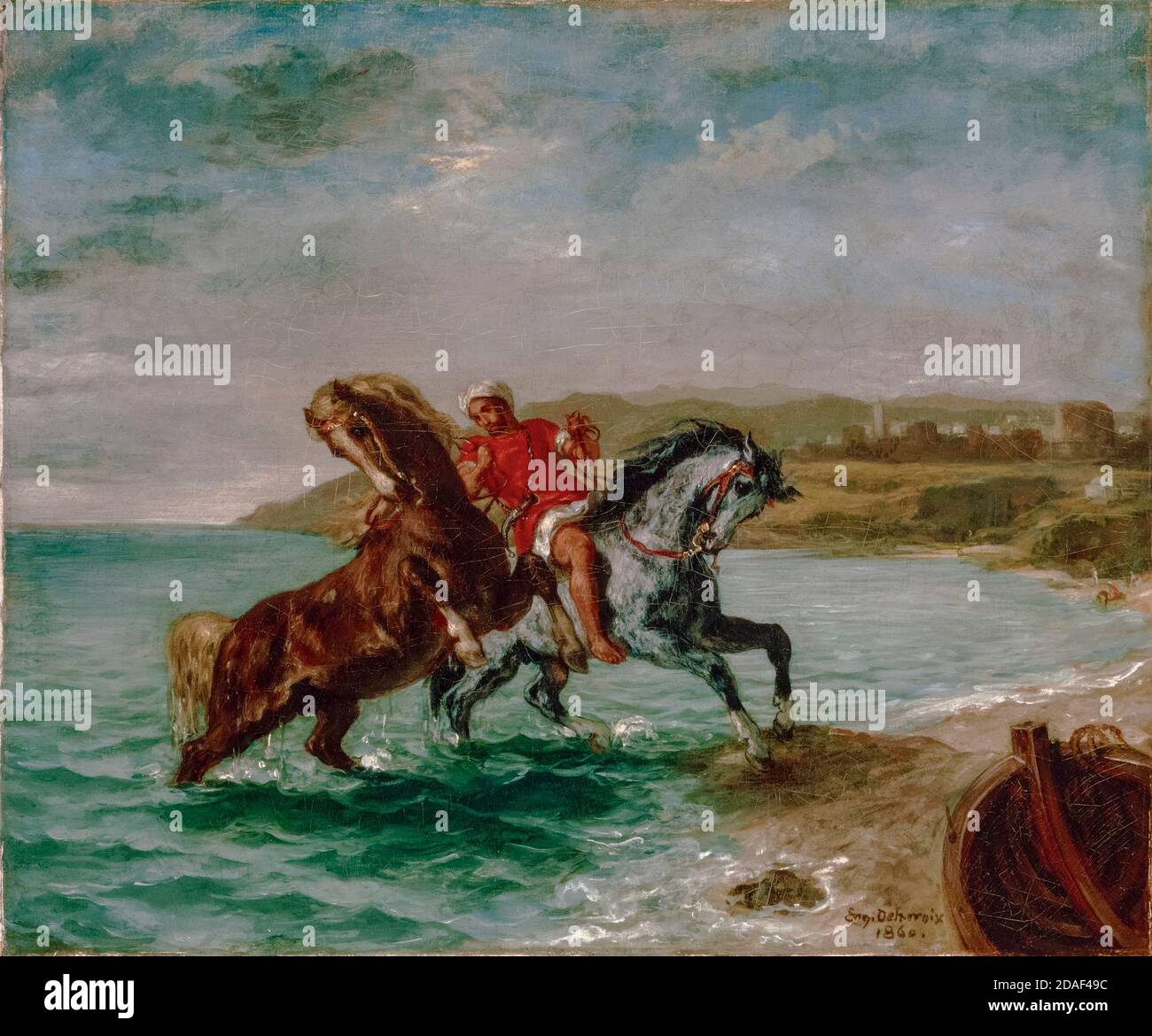 Eugène Delacroix, cavalli provenienti dal mare, pittura, 1860 Foto Stock