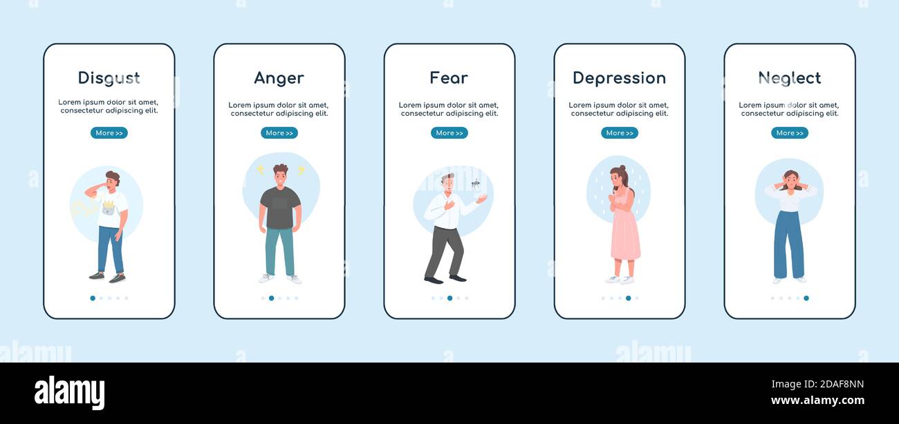 Immagine vettoriale piatta dello schermo dell'app mobile per le emozioni negative Illustrazione Vettoriale
