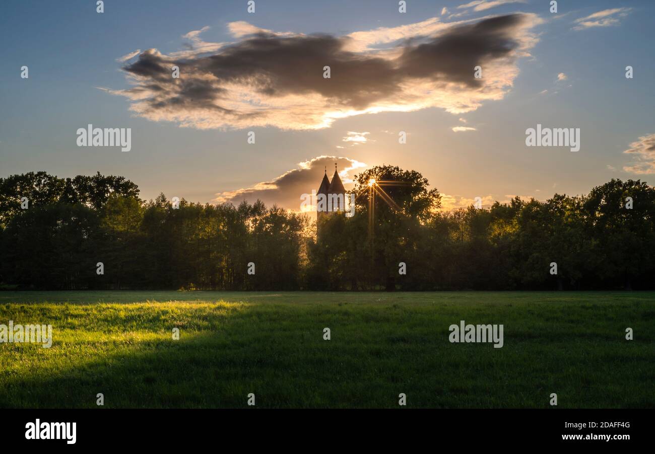 Volkspark Kleinzschochre a Lipsia, Sonne und Abendlicht im Sommer Foto Stock