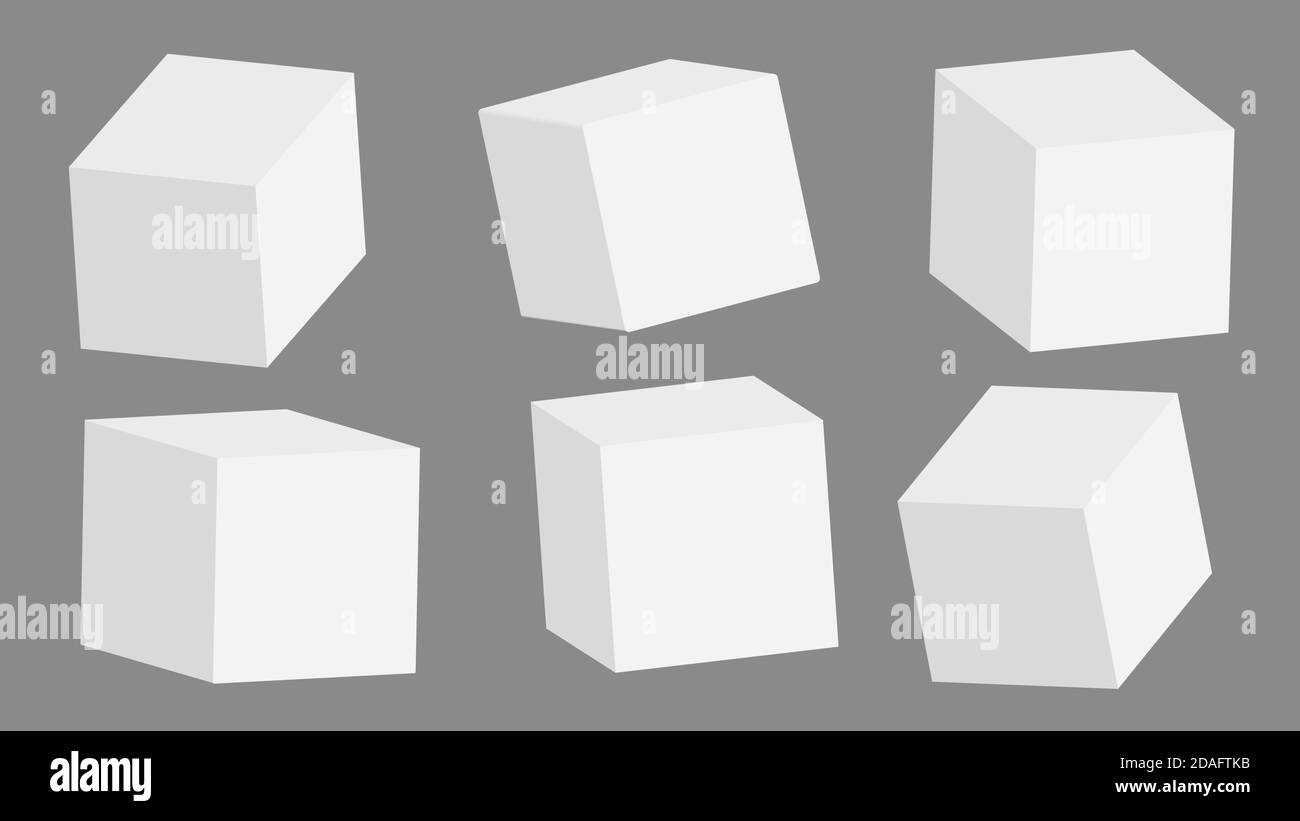 Cubi 3D bianchi, caselle con prospettiva su sfondo grigio. Illustrazione vettoriale Illustrazione Vettoriale