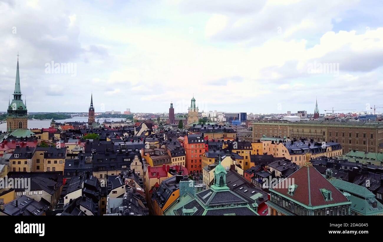 Bella vista alta degli edifici di Stoccolma tetti, Svezia. Città vecchia di Gamla stan. Foto Stock