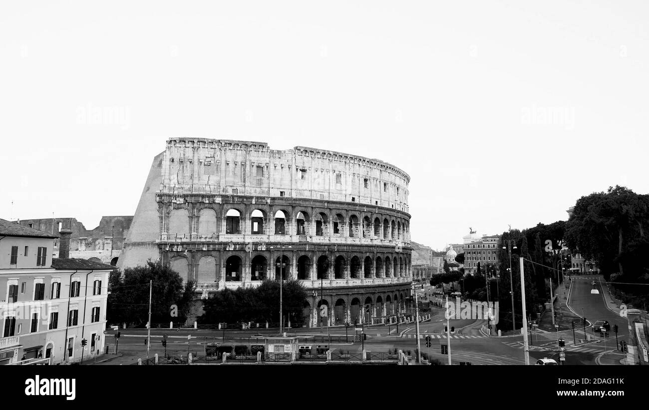 Colosseo, Roma in bianco e nero al mattino, Italia Foto Stock