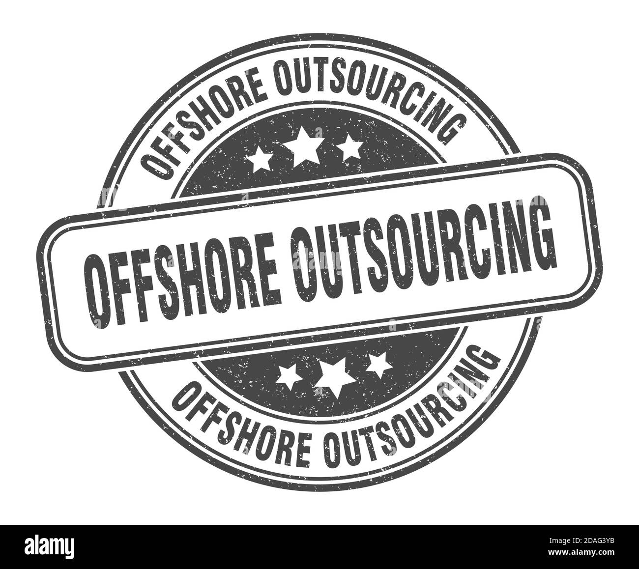 offshore outsourcing timbro. offshore outsourcing segno. rotonda grunge etichetta Illustrazione Vettoriale